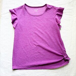 Old Navy Active Girls Purple Flutter-Sleeve Knot-Hem Top L 10-12 Lightweight